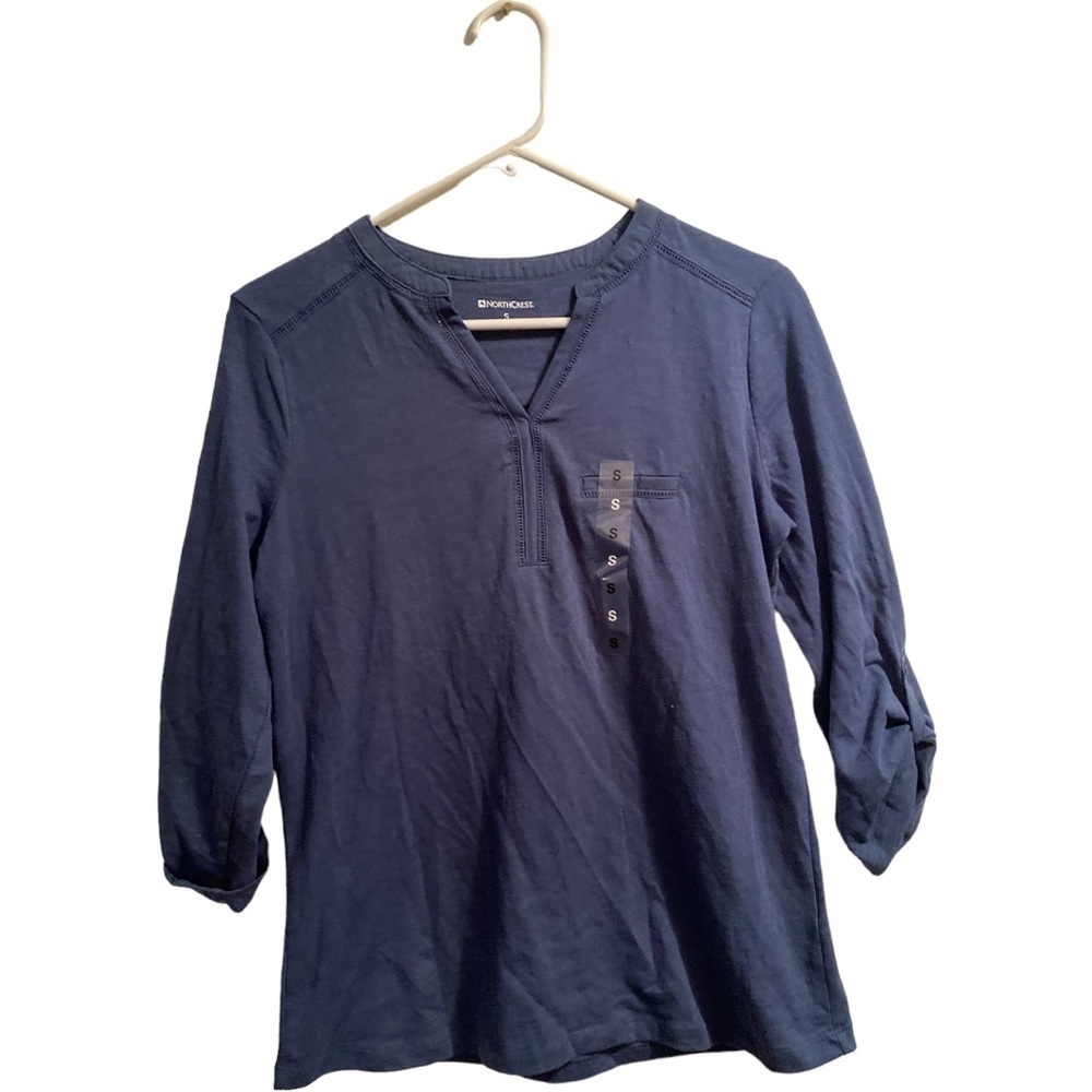 Northcrest NWT Navy Blue Blouse Womens Small V-neck Lightweight Business Casual